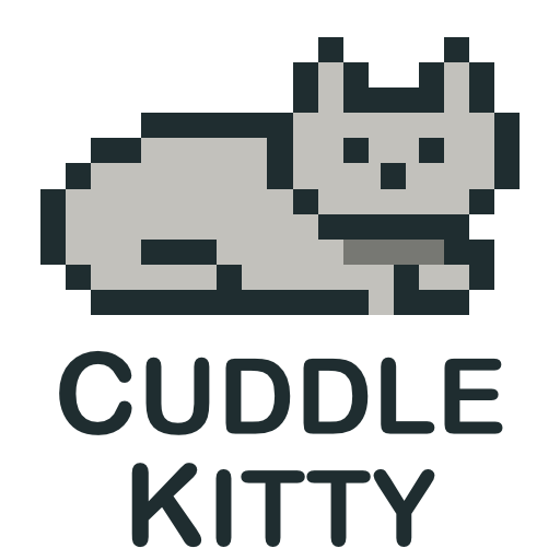Cuddle Kitty logo: a grey pixel-art cat lying down